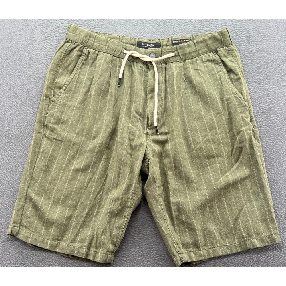 Cotton & Silk Elements of Value Shorts Mens XXL Olive Green Pinstripe Drawstring